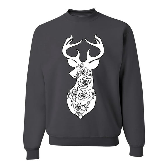 Deer Rose Animal Lover Unisex Crewneck Graphic Sweatshirt, Charcoal, Small