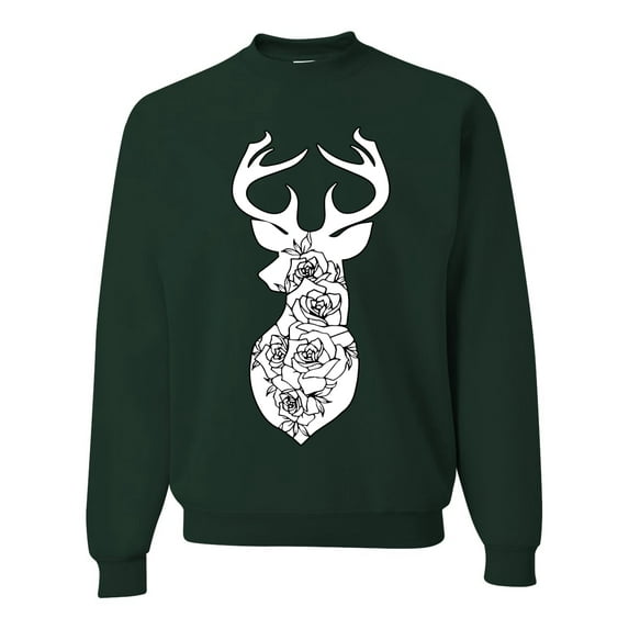 Deer Rose Animal Lover Unisex Crewneck Graphic Sweatshirt, Forest Green, Small