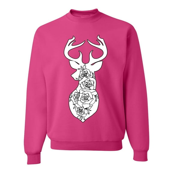 Deer Rose Animal Lover Unisex Crewneck Graphic Sweatshirt, Fuschia, Large