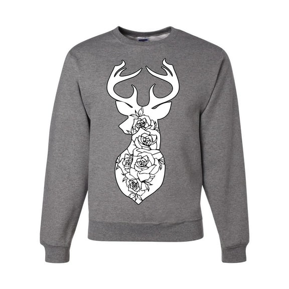 Deer Rose Animal Lover Unisex Crewneck Graphic Sweatshirt, Heather Grey, X-Large