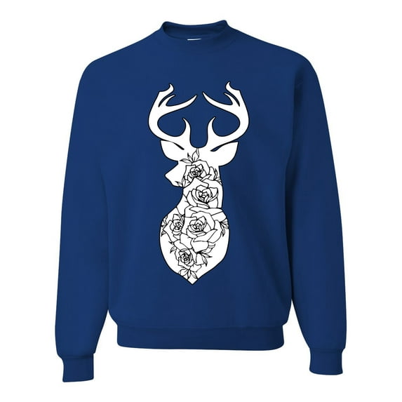 Deer Rose Animal Lover Unisex Crewneck Graphic Sweatshirt, Royal, Small