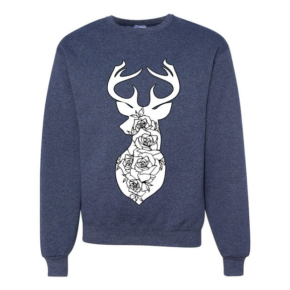Deer Rose Animal Lover Unisex Crewneck Graphic Sweatshirt, Vintage Heather Navy, 3XL