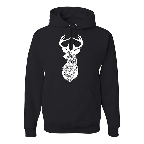Deer Rose Animal Lover Unisex Graphic Hoodie Sweatshirt, Black, Small
