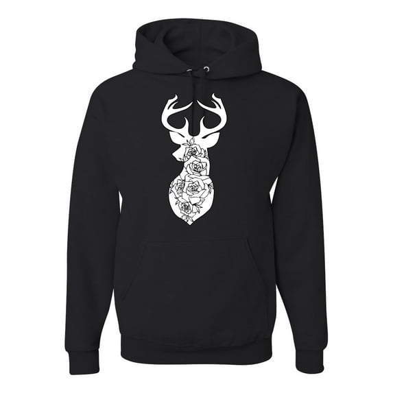Deer Rose Animal Lover Unisex Graphic Hoodie Sweatshirt, Black, Small