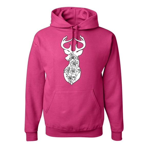 Deer Rose Animal Lover Unisex Graphic Hoodie Sweatshirt, Fuschia, Small