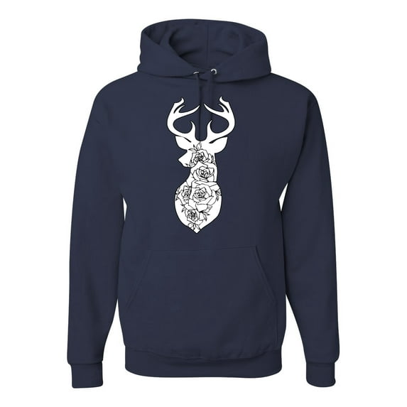 Deer Rose Animal Lover Unisex Graphic Hoodie Sweatshirt, Navy, Large