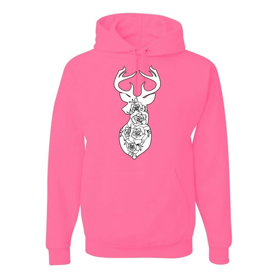 Deer Rose Animal Lover Unisex Graphic Hoodie Sweatshirt, Neon Pink, 2XL