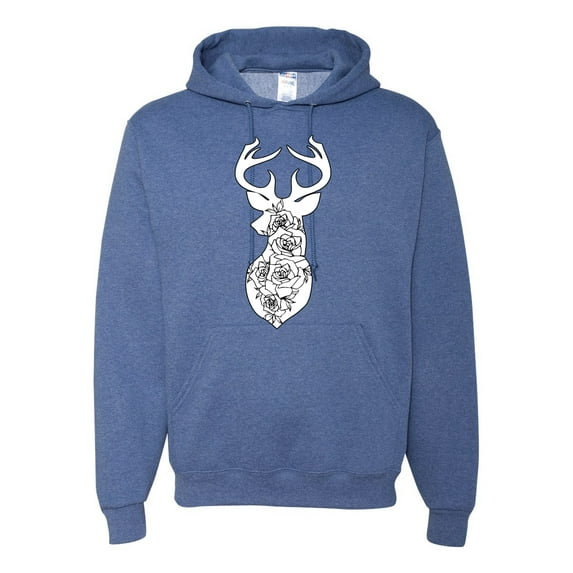 Deer Rose Animal Lover Unisex Graphic Hoodie Sweatshirt, Vintage Heather Blue, 3XL