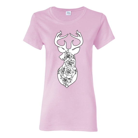 Deer Rose Animal Lover Womens Graphic T-Shirt, Light Pink, 3XL