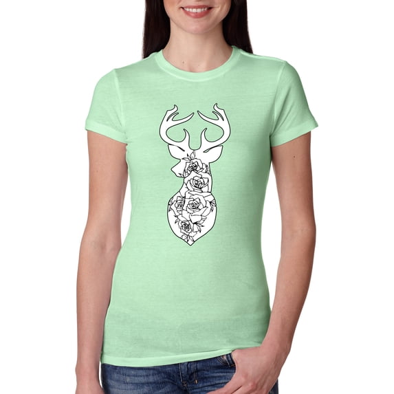 Deer Rose Animal Lover Womens Slim Fit Junior Tee, Mint, Large