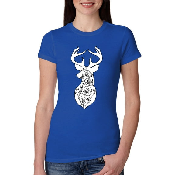 Deer Rose Animal Lover Womens Slim Fit Junior Tee, Royal, Medium