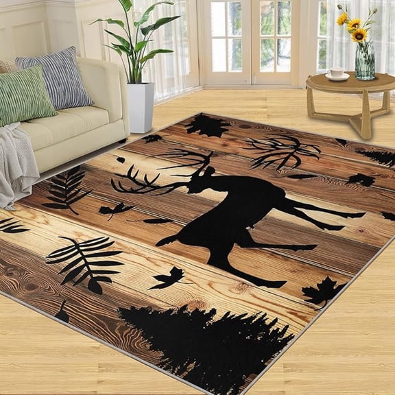 Deer Rug Animal Deer Area Rugs For Living Room Wild Deer Washable Rug Deer Home Decor Deer Foldable Carpet Deer Doormats For Bedroom Forest Animal Rug 5x7ft