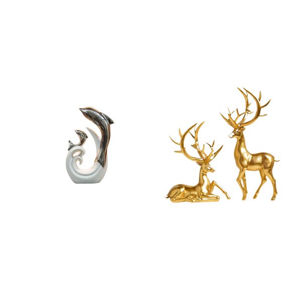 Deer Sculpture Ceramic Dolphin Statue Resin Figurine Streamlined Design for Entrance Living Room Bookshelf Display