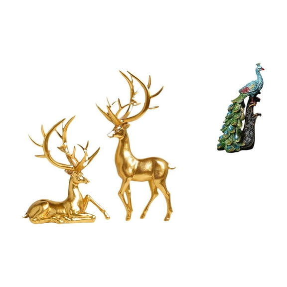 Deer Sculpture Statue Peacock Figurine Modern Resin Material for Living Room Office Tabletop Decor Collection