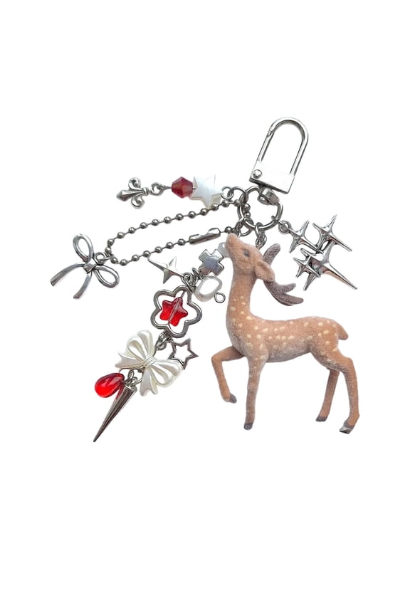 Deer Shaped Flocking Beaded Key Chain Flower Charm Keyring Ornament for Comfortable Use as Key Holder Bag Charm
