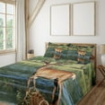 thumbnail image 1 of Ambesonne Deer Fitted & Top Sheet Set with Shams, Mountain Animal in Water, Green Brown, 1 of 4