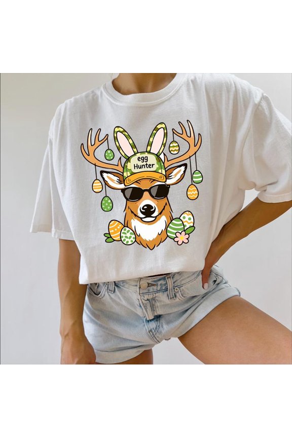 Deer Shirt Egg Hunter Buck Tee Hunting Lover Retro Spring Outfit Top