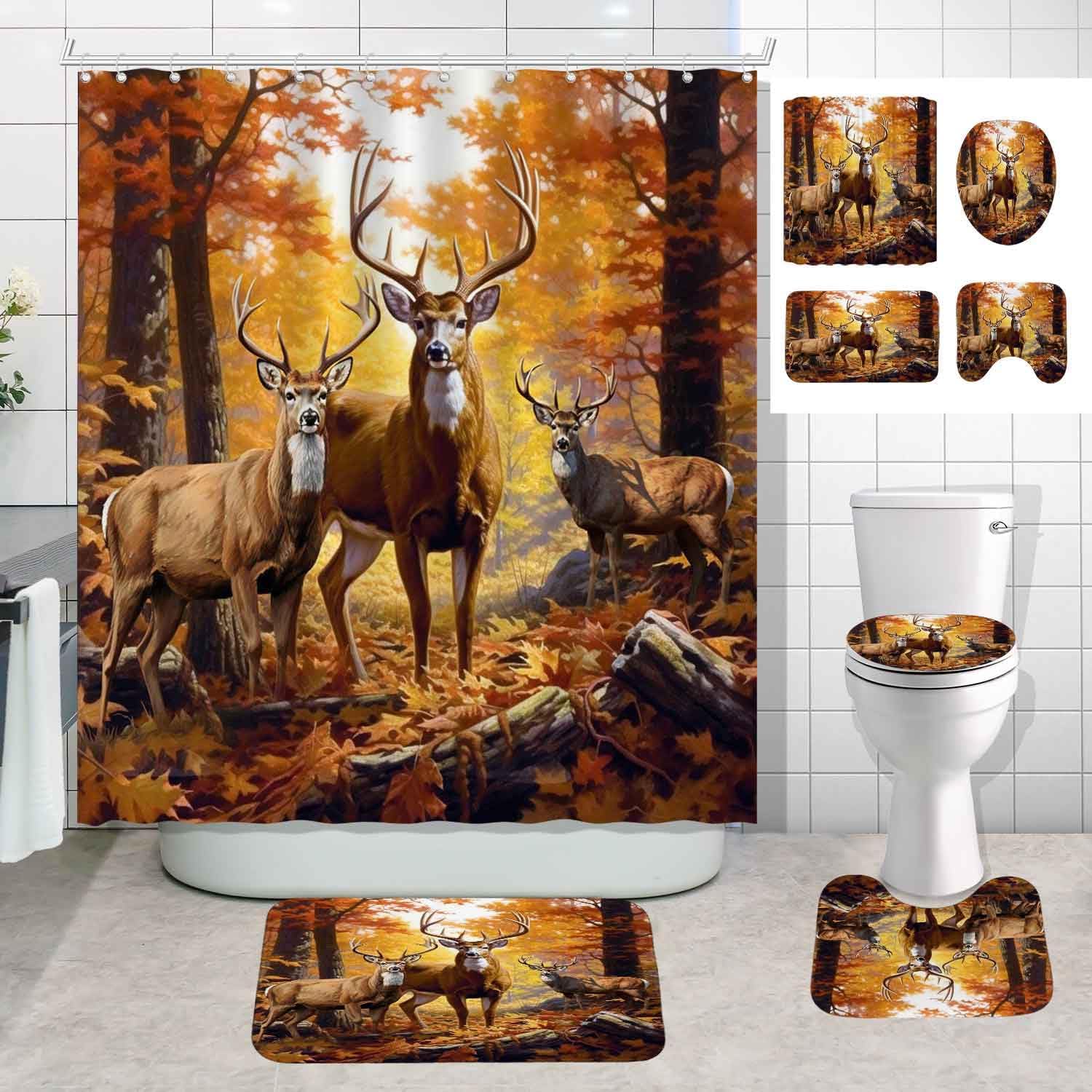 Deer Shower Curtain Set, Patriotic American Flag Camo Camouflage Forest ...