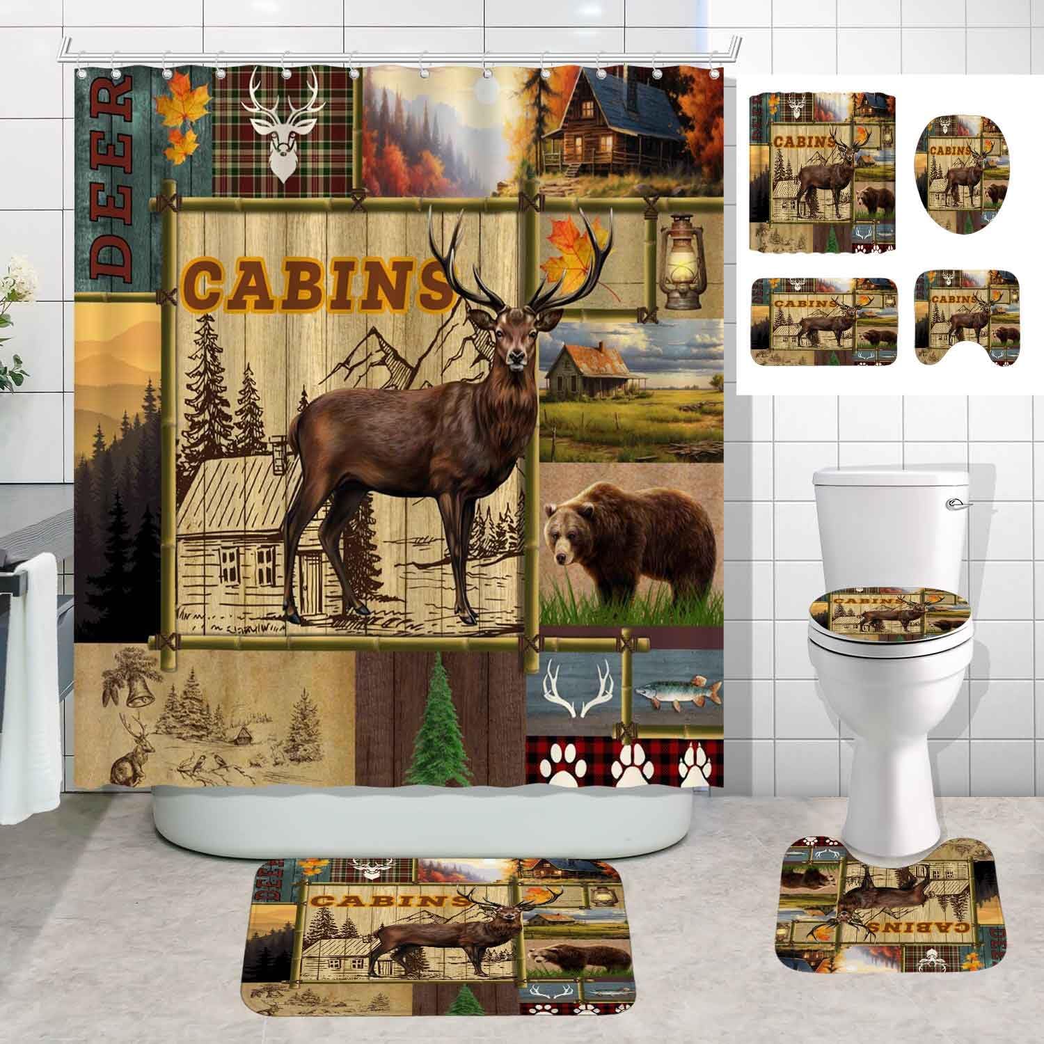 Deer Shower Curtain Set, Patriotic American Flag Camo Camouflage Forest ...