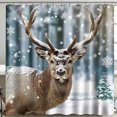 Deer Shower Curtain Snowy Forest Bathroom Decor Blue and White Winter