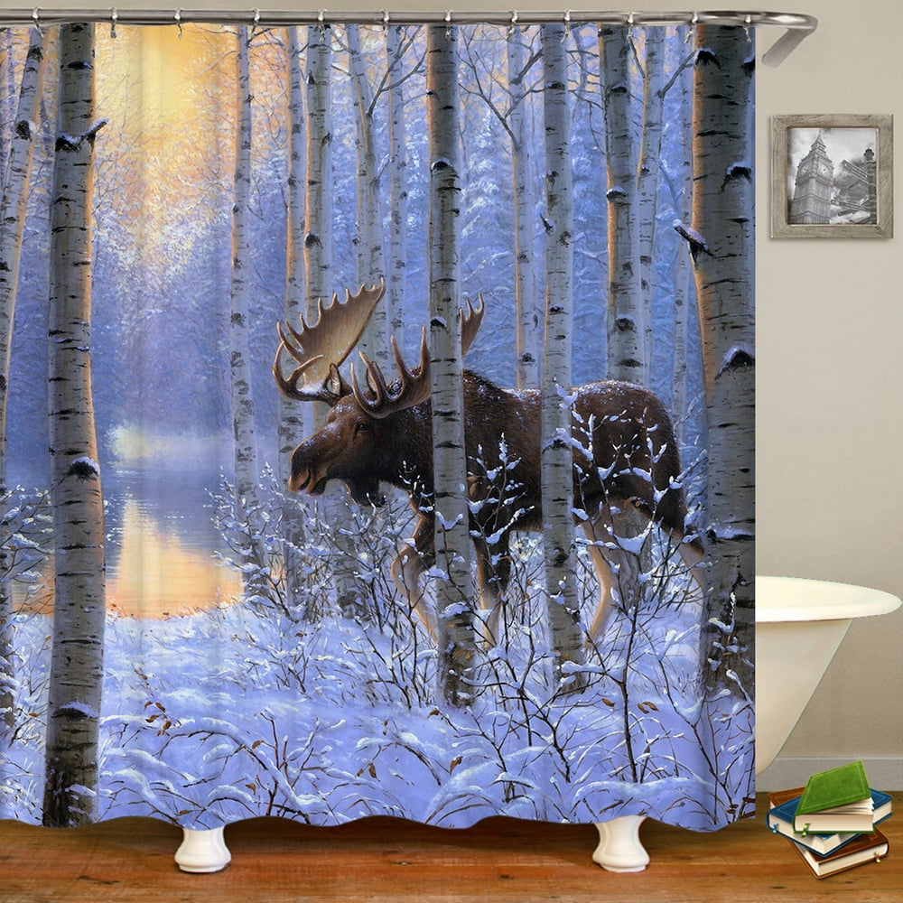Deer Shower Curtains With Waterproof Elk Animals 3d Bathroom Curtains ...