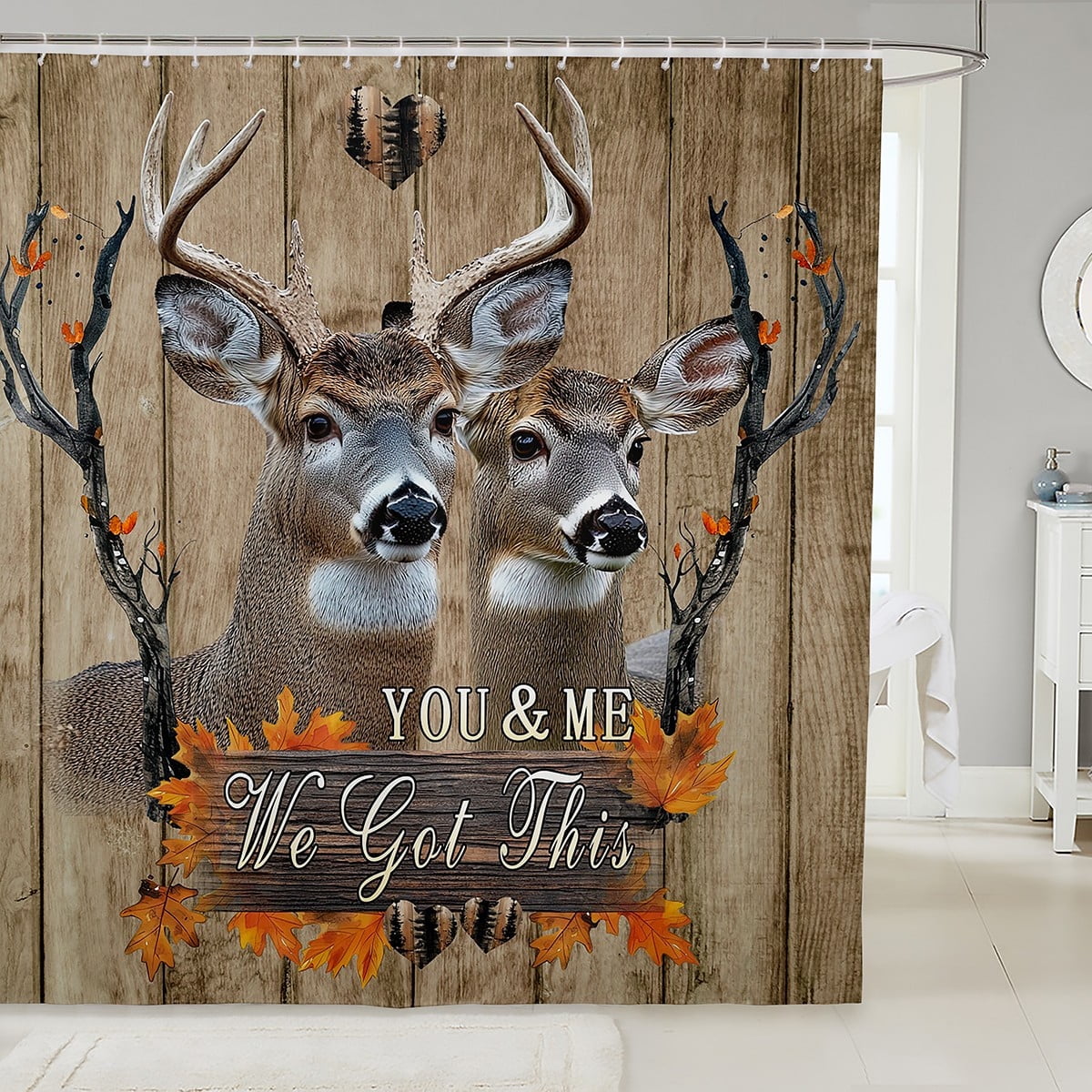 Deer Shower Curtains Wooden Decor Fabric Shower Curtain,Western Bathroom Shower Curtain Sets 72"Wx72"L Hunting Deer Shower Curtain Wildlife Hunting Bath Curtain Valentines Day Gifts