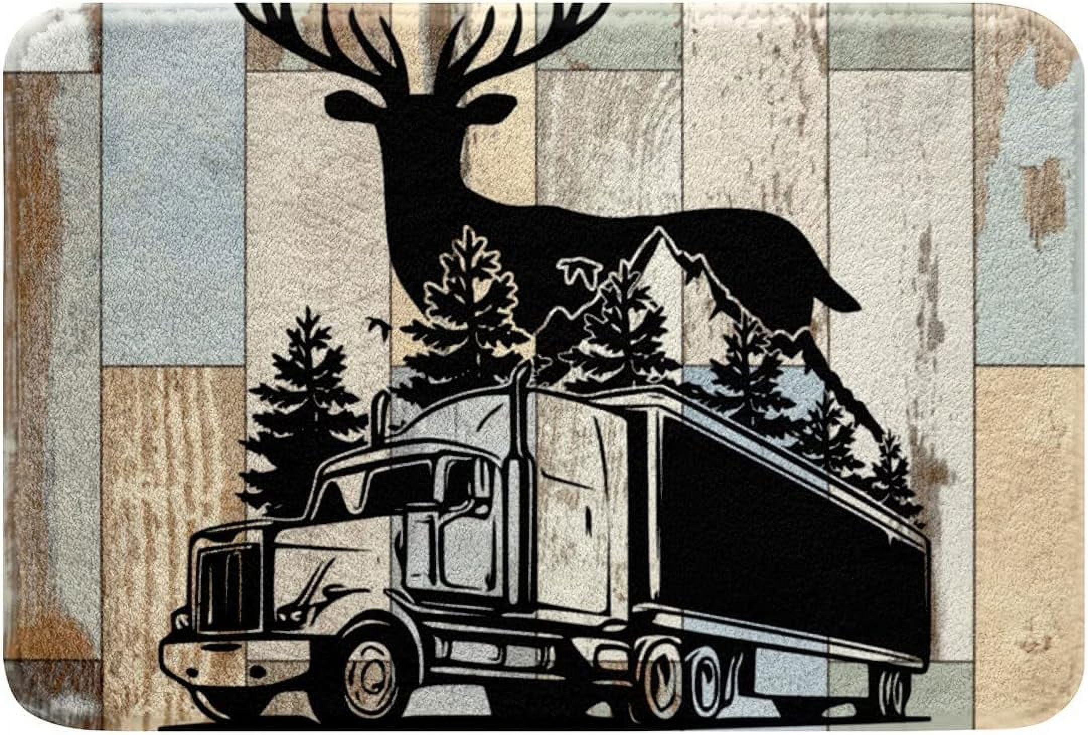 Deer Silhouette Bathroom Rug Mat Vintage Wooden Plush Bathroom Decor