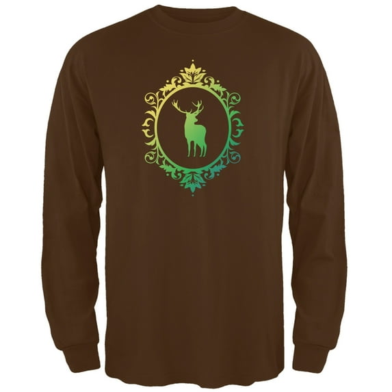 Deer Silhouette Brown Adult Long Sleeve T-Shirt - Small