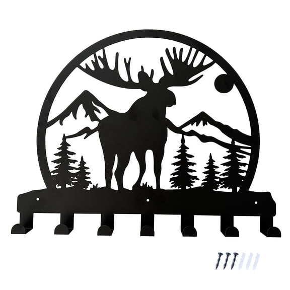Deer Silhouette Design Metal Hooks Wall Decor, 7-Hook Animal-Themed Storage Wall Hook for Entryway Organizer 13" H