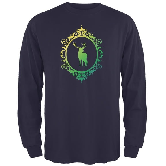 Deer Silhouette Navy Adult Long Sleeve T-Shirt - 2X-Large