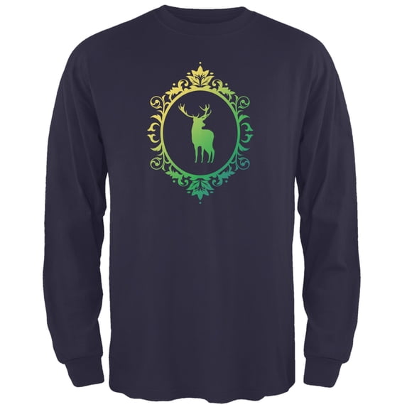 Deer Silhouette Navy Adult Long Sleeve T-Shirt - Small