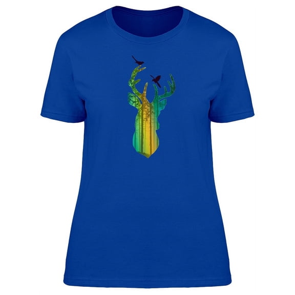 Deer Silhouette Pine Forest T-Shirt Women -Image by Shutterstock, Female XX-Large