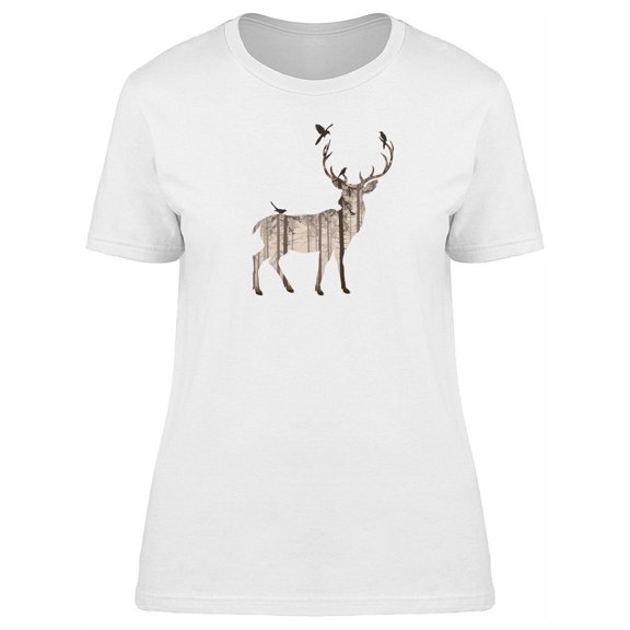 Deer Silhouette Pine Forest T-Shirt Women -Image by Shutterstock, Female x-Large