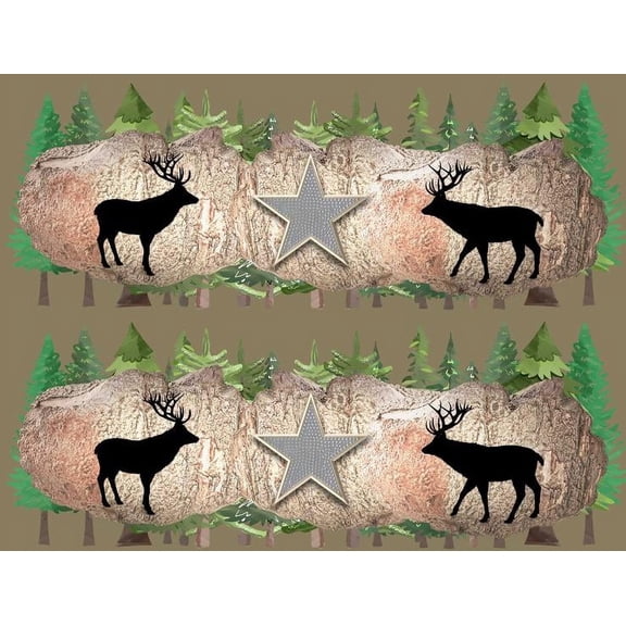 Deer Silhouette Wood Texture Pine Forest Edible Icing Image Cake Border Strips & Cake Toppers, by TNCT (3 Count)