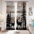 thumbnail image 1 of Deer Silhouettes Blackout Curtains for Bedroom/Living Room, Pinch Pleated Black Out Curtains, Trees Wooden Retro Art Farmhouse Room Darkening Window Drapes with Hooks 2 Panels, 39"x70", 1 of 8