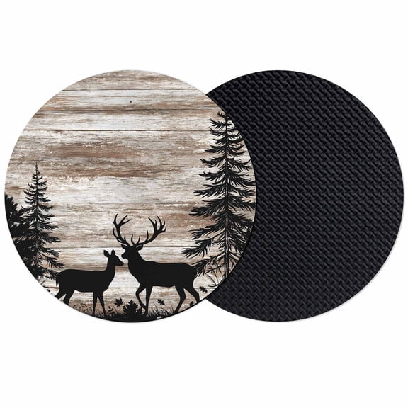 Deer Silhouettes Coasters Set of 2, Absorbent Coasters for Drinks, Trees Wooden Retro Art Farmhouse Coaster for Desk Coffee Table Protection, Home Decor House Warming Gifts 4"