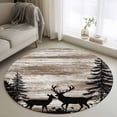 thumbnail image 1 of Deer Silhouettes Round Area Rug 4Ft Washable Circle Rugs for Bedroom Dining Room, Trees Wooden Retro Art Farmhouse Non-Slip Carpet Floor Mats Indoor Outdoor Carpet Runner Aesthetic Home Decor, 1 of 8