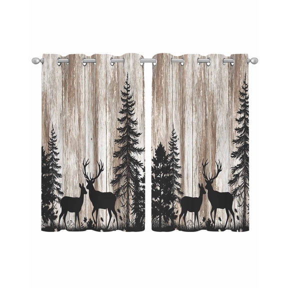 Deer Silhouettes Sheer Curtains 39 Inch Length 2 Panels Set for Living Room/Bedroom, Trees Wooden Retro Art Farmhouse Kitchen Curtains Grommet Semi-Sheer Curtains Drapes Window Treatments 27.5"x39"x2