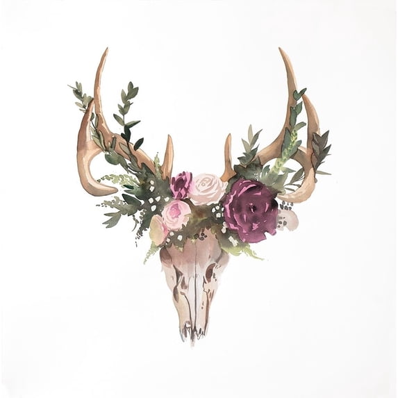 Deer Skull With Flowers Poster Print by Atelier B Art Studio
