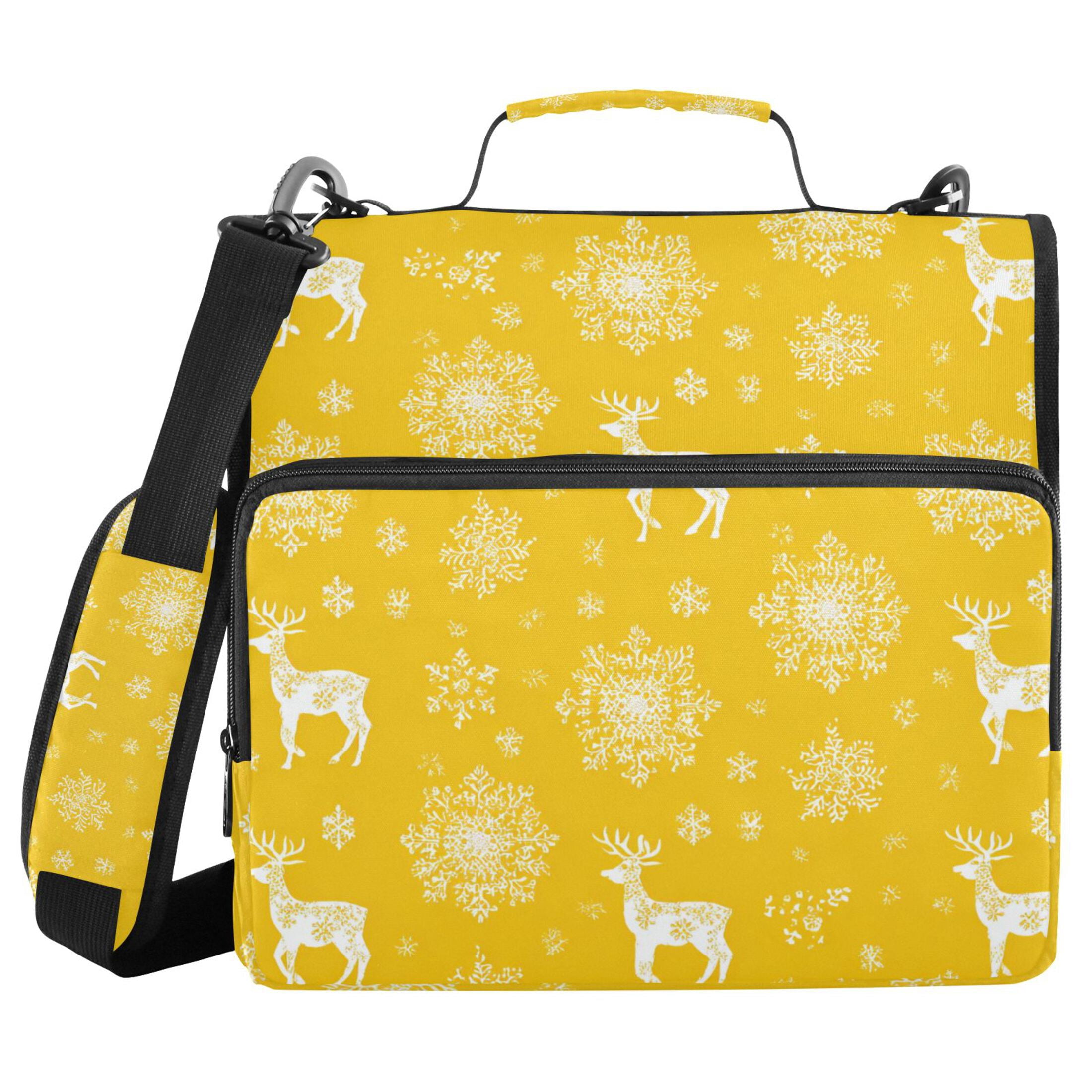 Deer Snow Christmas Yellow Background Binder Bag with Shoulder Strap 3 ...