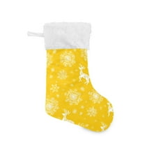 Deer Snow Christmas Yellow Background Christmas Stockings Large Capacity 18 inch Gift Bag with Hook Xmas Holiday Decor 1 Pack