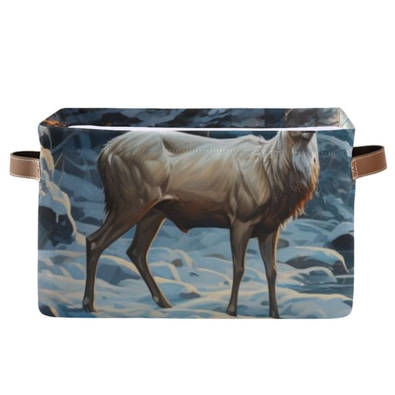 Deer Snow Forest Trees Lake Storage Bins Baskets With Handles Storage Box Clothes Organizer Organization Toys
