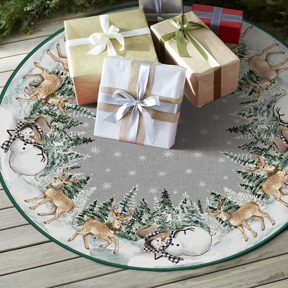 Sm:)e Deer Snowman Tree Grey Christmas Tree Skirt 36 Inch, Christmas Winter Holiday Party Floor Decoration