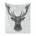 thumbnail image 1 of Deer Soft Flannel Fleece Throw Blanket, Aboriginal Floral Polynesian Deer Pattern Mammal Boho Design, Cozy Plush for Indoor and Outdoor Use, 50" x 70", Black White, by Ambesonne, 1 of 6