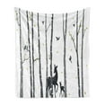 thumbnail image 1 of Deer Soft Flannel Fleece Throw Blanket, Doodle Style Illustrated Animals Among Birch Tree Silhouettes, Cozy Plush for Indoor and Outdoor Use, 50" x 60", Apple Green Dimgray, by Ambesonne, 1 of 5