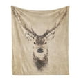 thumbnail image 1 of Deer Soft Flannel Fleece Throw Blanket, Retro Style Animal Portrait Digital Dots and Geometric Circle Vintage Graphic, Cozy Plush for Indoor and Outdoor Use, 50" x 70", Cream Brown, by Ambesonne, 1 of 5