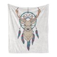 thumbnail image 1 of Deer Soft Flannel Fleece Throw Blanket, Roe Deer with Dreamcatcher Folk Art Style Sketch, Cozy Plush for Indoor and Outdoor Use, 60" x 80", Beige Teal Cream, by Ambesonne, 1 of 5
