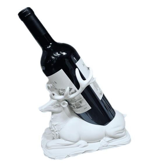 Deer Stag Wine Bottle Holder, White, Rustic Tabletop Wine Display, Holds 1 Bottle