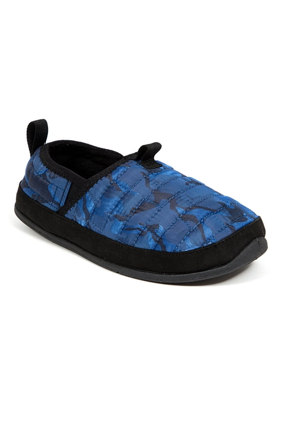 Slipperooz Kid's Lil Yuma S.U.P.R.O Sock Cushioned Indoor Outdoor Clog Slipper - Blue/Camo- 4 Big Kid Medium
