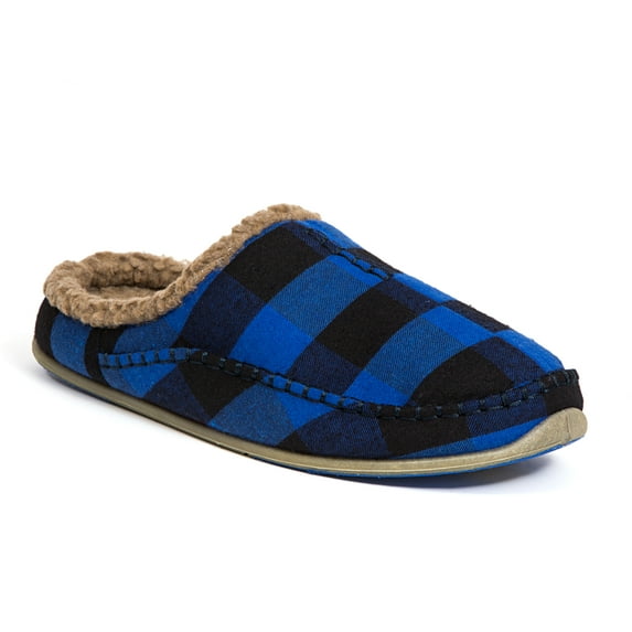 Deer Stags Unisex Nordic Plaid Slipper - Blue/Black - 12 Wide